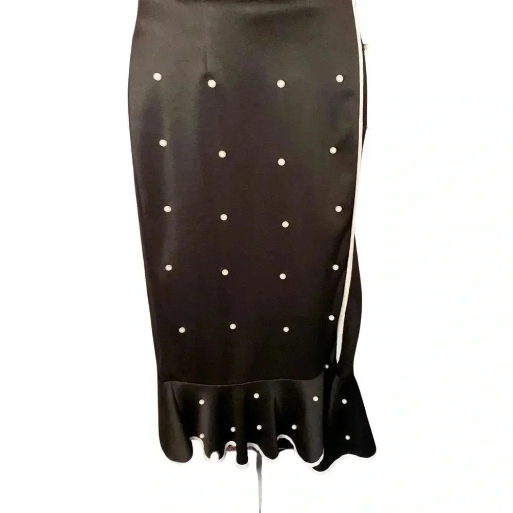 Black Pencil Skirt with Faux Pearl Detail, size large